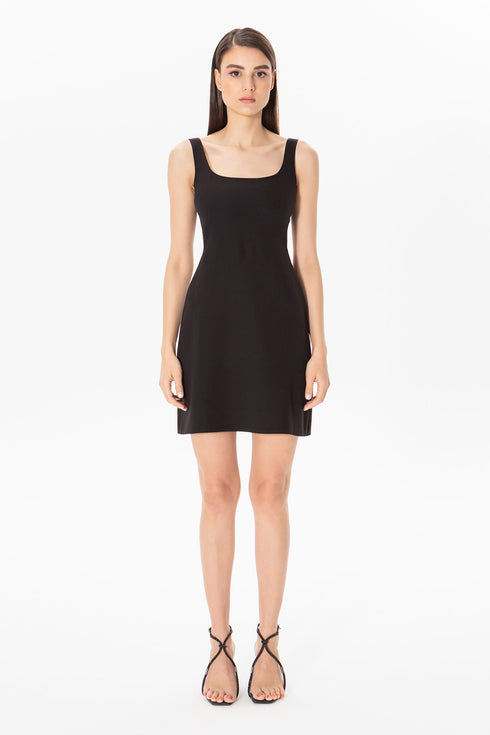Square Collar Cut Out Black Mini Dress